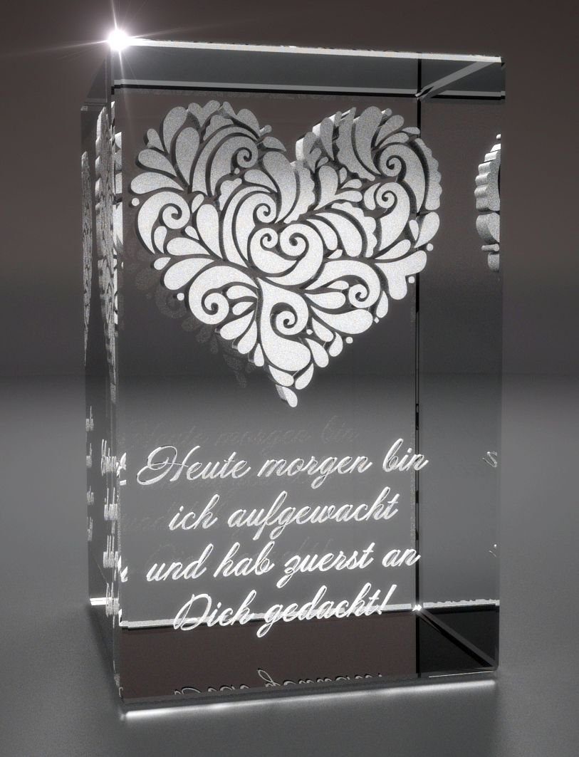 Made Germany, Glasquader VIP-LASER Hochwertige bin in aufgewacht Heute ich 3D Dekofigur Herz Geschenkbox, Familienbetrieb verziertes und, morgen