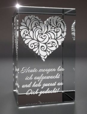 VIP-LASER Dekofigur 3D Glasquader verziertes Herz Heute morgen bin ich aufgewacht und, Hochwertige Geschenkbox, Made in Germany, Familienbetrieb