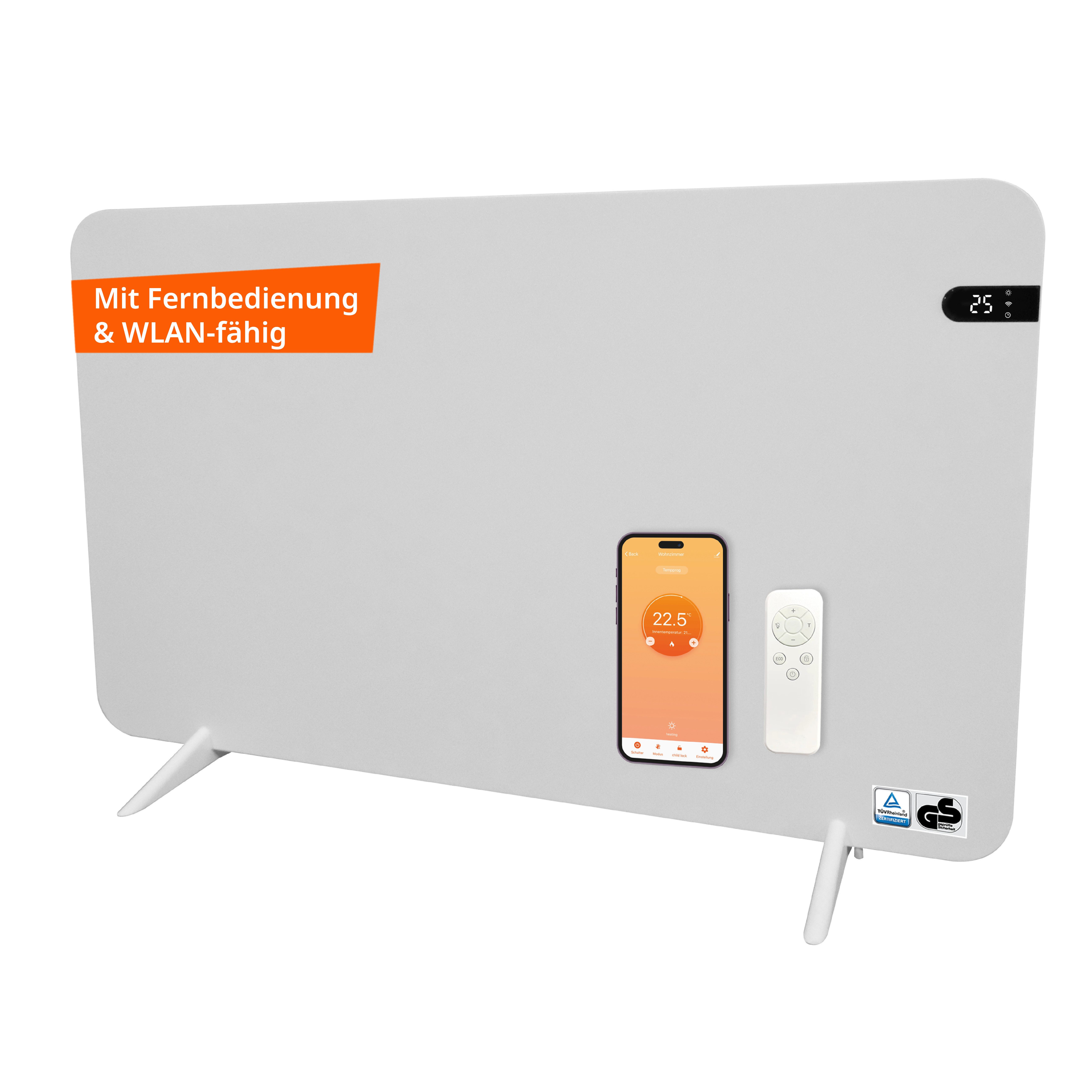 Könighaus Infrarotheizung Smart Dual-Infrarotheizung 450-800W als Standgerät und Wandmontage, Smart App fähig, inkl. Fernbedienung, WIFI und Handtuchhalter