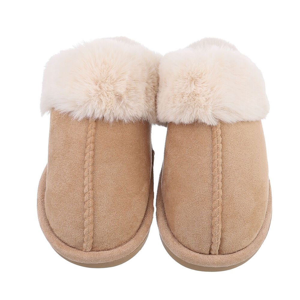 Ital-Design Damen Hausschuhe Freizeit Hausschuh (87284065) Flach Hausschuhe in Hellbraun