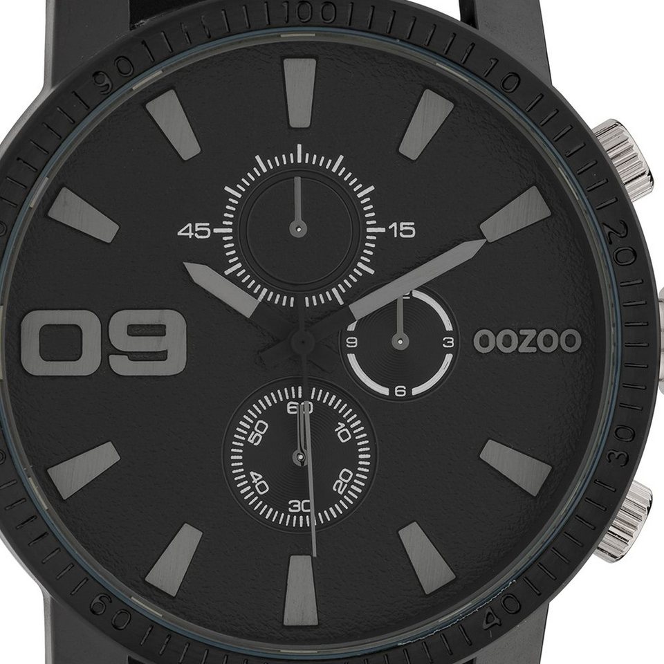 OOZOO Quarzuhr Oozoo Herren Armbanduhr schwarz Analog, Herrenuhr rund,  extra groß (ca. 50mm) Edelstahlarmband, Fashion-Style, graue Zeiger und  Indizes