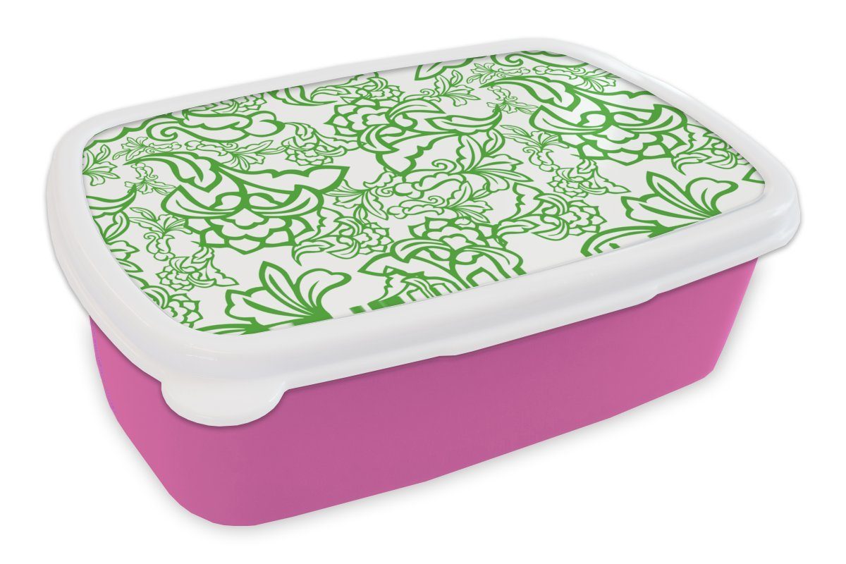 MuchoWow Lunchbox Pflanzen - Orientalismus - Muster, Kunststoff, (2-tlg), Brotbox für Erwachsene, Brotdose Kinder, Snackbox, Mädchen, Kunststoff rosa