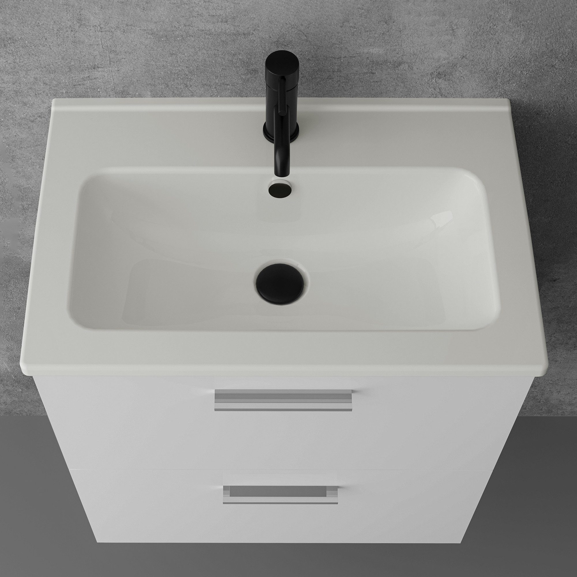 Vitra Badmöbel-Set mit Waschbecken und LED Badspiegel – Waschtisch mit Unterschrank, (Waschbecken mit Unterschrank 60 cm Breit, Waschbeckenunterschrank Weiss),  – Bild 4 von 5