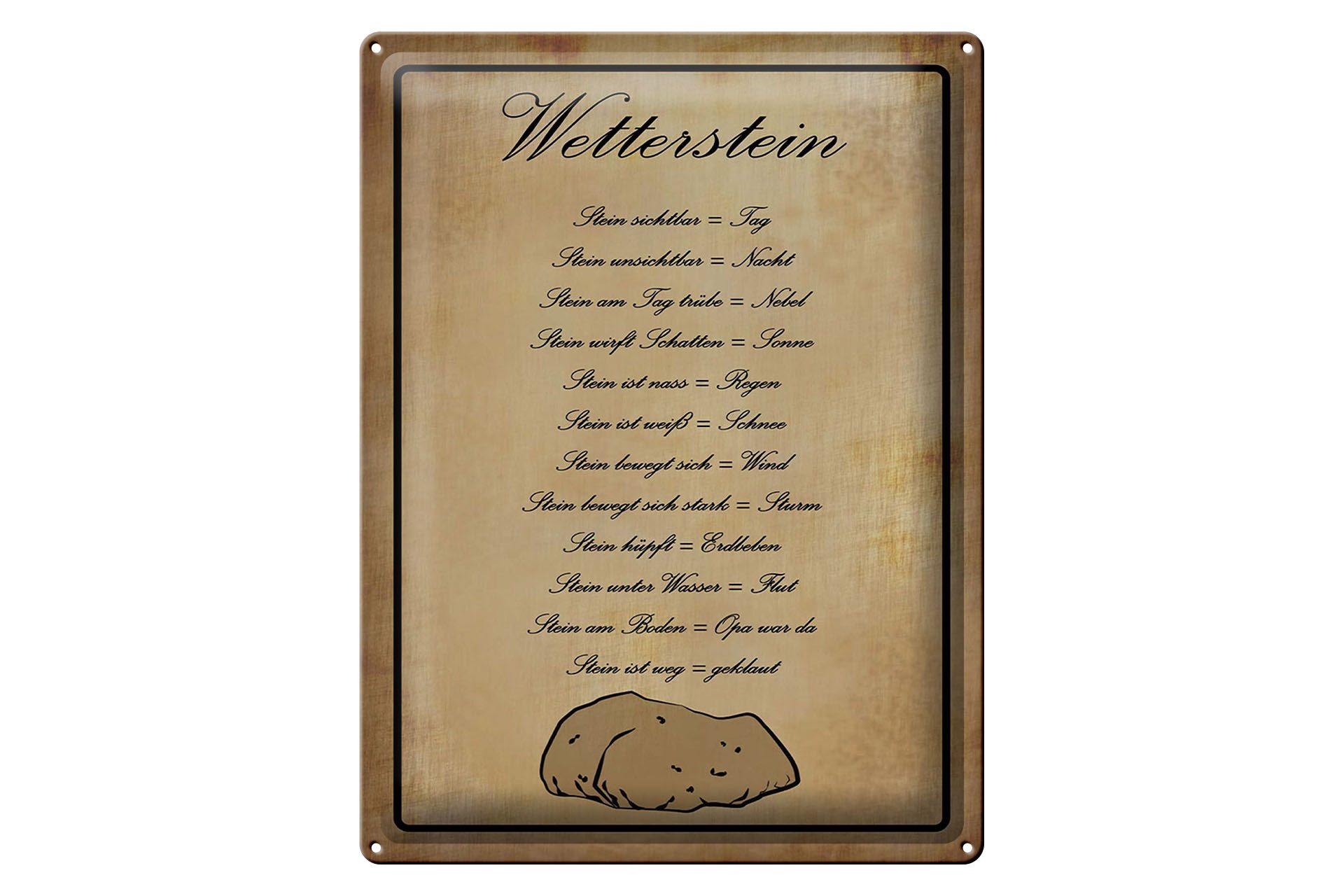 Femer GmbH Metallschild Hinweis 30x40 cm Wetterstein, (1 St), gewölbte Oberfläche, abgerundete Ecken, umgeschlagene Kanten