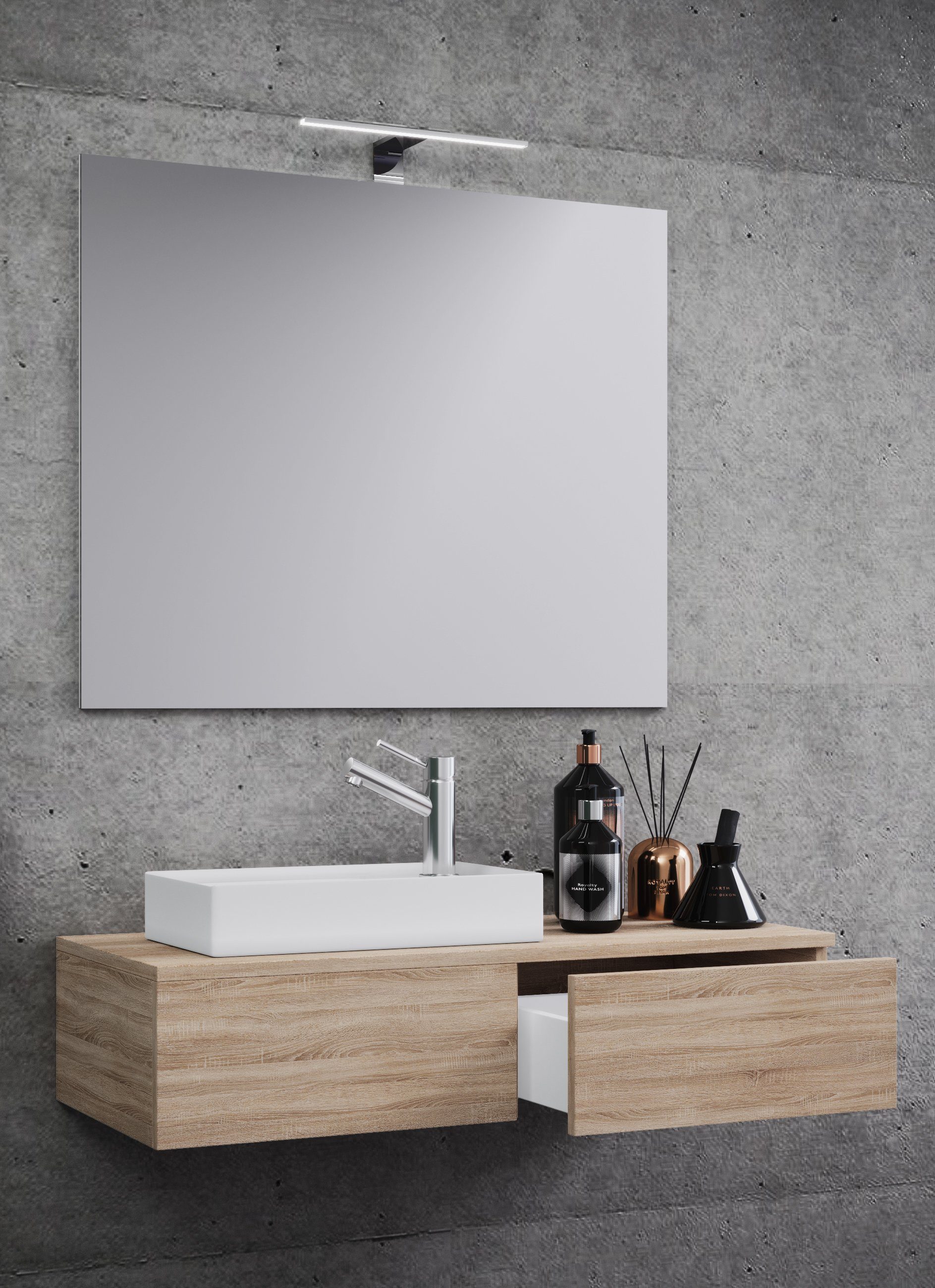 VCM Badmöbel-Set 3 teilig Badmöbel Gäste WC Waschtisch Gudas, (Komplett-Set, 3-St., 1x Unterschrank 1x Waschbecken 1x Spiegel)