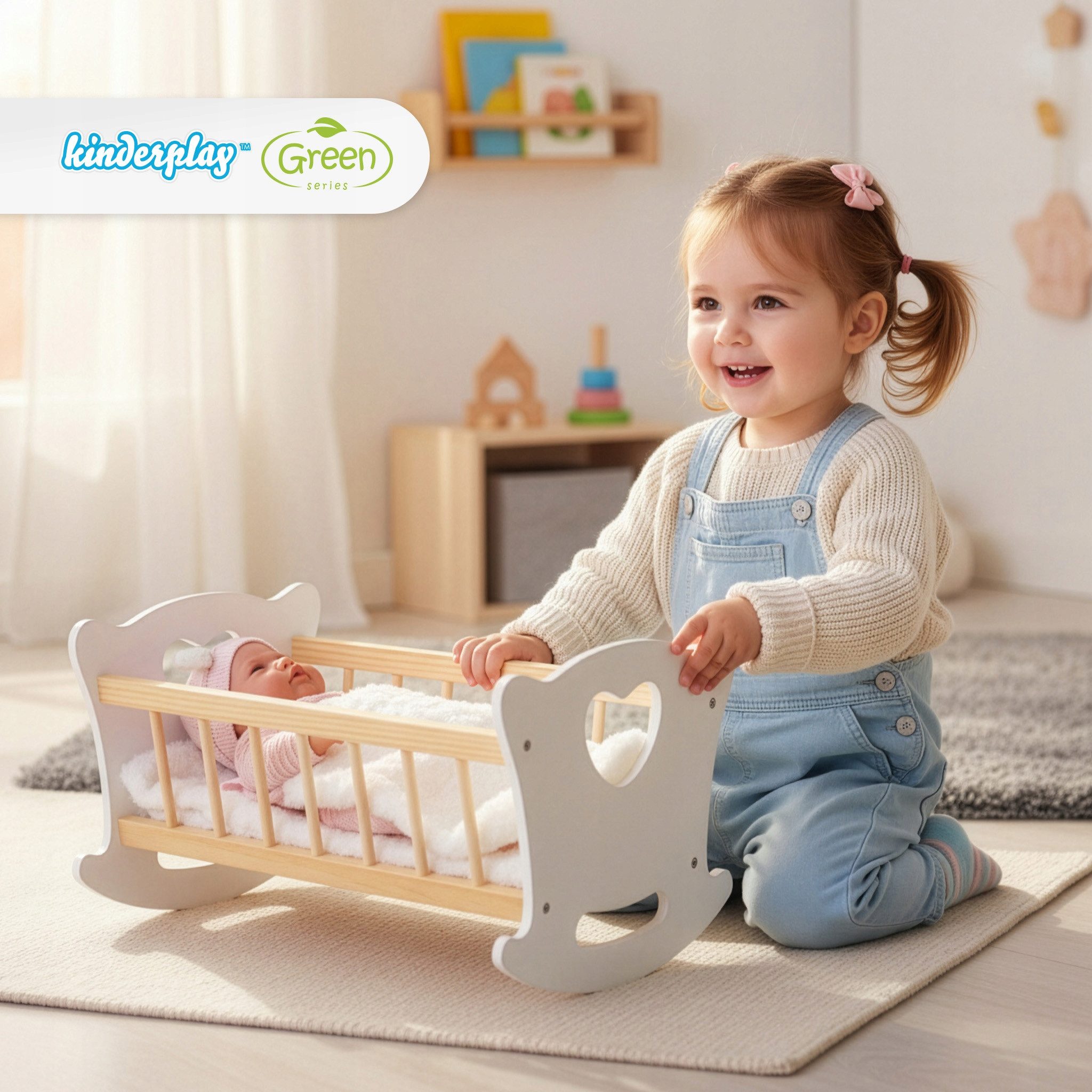 Kinderplay Dolls & Strollers Puppenwiege Holz Puppenwiege mit Bettwäsche – günstig online kaufen