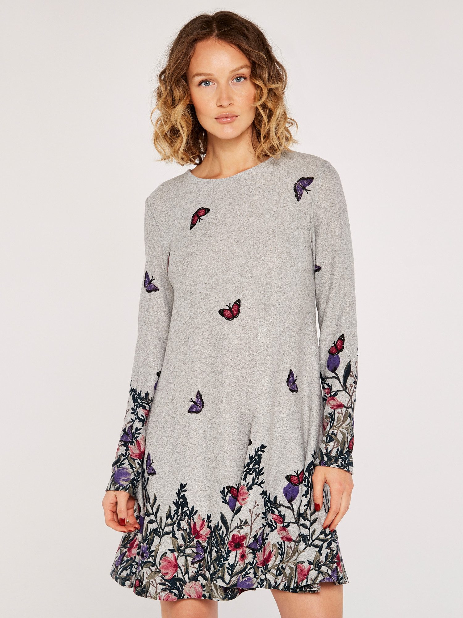 Apricot Strickkleid Swing Dress mit Blumendruck