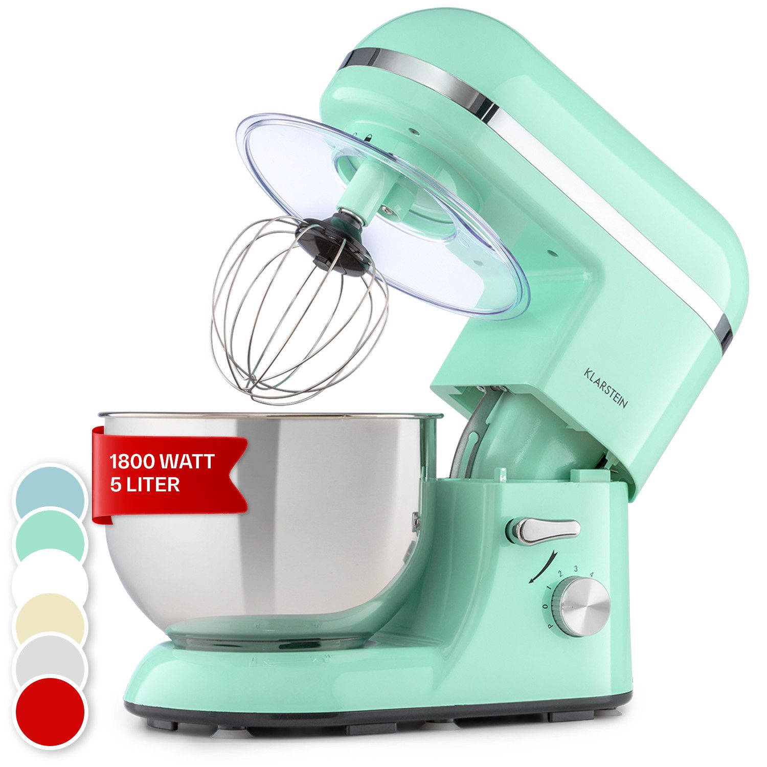Klarstein Küchenmaschine mit Kochfunktion, 1800 W, 5.2 l Schüssel, Knetmaschine Teigmaschine Teigknetmaschine Rührmaschine Standmixer