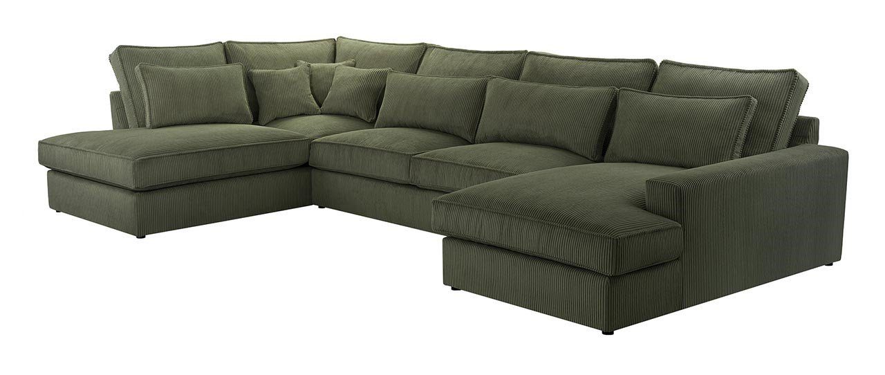 Ecksofa U MKS lose - Lincoln CANES Couch, Dunkelgrün Kissen, MÖBEL U, modern Form Design