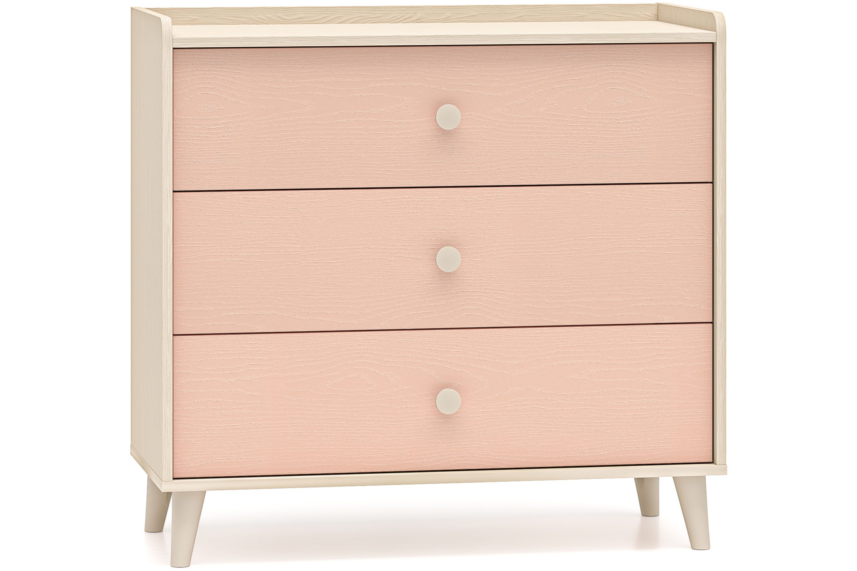 KONSIMO® Schubkastenkommode PUNGI Kinderkommode, hergestellt in der EU, mit 3 Schubladen, Breite 90 cm, sanft schließend, Fußhöhe 12 cm, rosa