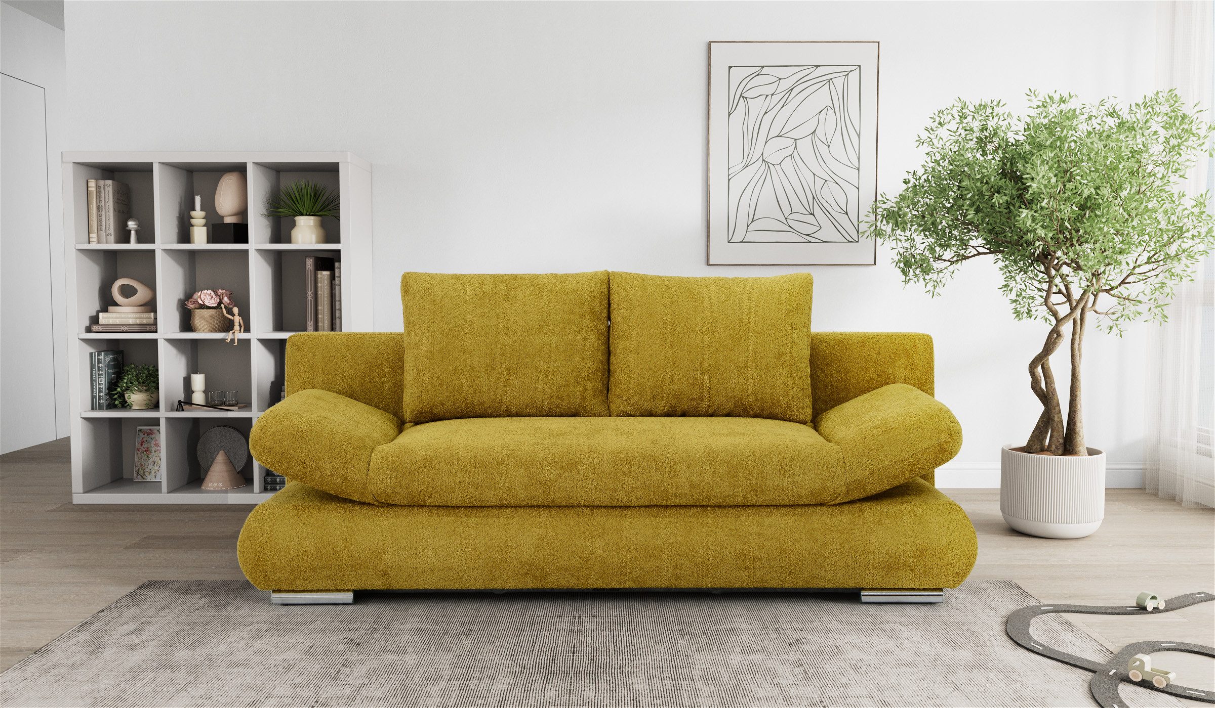 Hygger Möbelhaus Schlafsofa NEXT inklusive Bettfunktion, Stauraum & verstellbaren Armlehnen, 145 × 202 cm Liegefläche, großer Bettkasten, ideal für kleine, Räume – pflegeleichter Bezug & komfortable Federkernpolsterung.