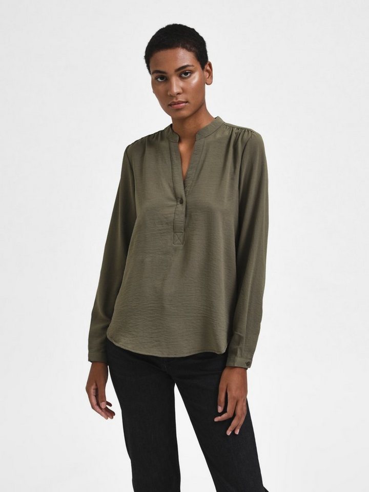 SELECTED FEMME Blusenshirt Einfarbige Langarm Bluse V-Ausschnitt Tunika  SLFMIVIA (1-tlg) 4203 in Khaki