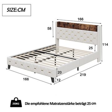 IDEASY Polsterbett Doppelbett, Queen-Size-Bett, 160 x 200 cm, (Stauraum am Kopfteil, mit USB-Anschluss, hautfreundlicher Samt), grau/beige, keine Boxspringbetten erforderlich