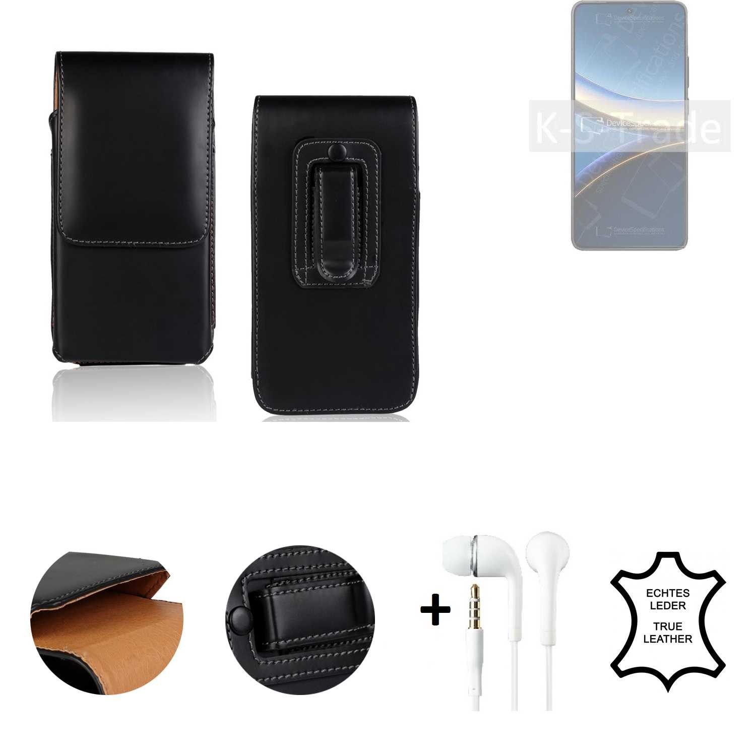 K-S-Trade Handyhülle für POCO F7 Pro, Leder Gürteltasche + Kopfhörer Seitentasche Belt pouch Holster