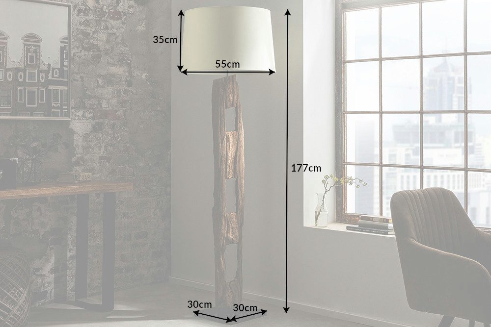 riess-ambiente Stehlampe BARRACUDA 177cm weiß/natur - Akazie, Baumwollschirm, Baumstamm, ohne Leuchtmittel, Massivholz-Leuchte mit Lampenschirm - ideal für Wohn- & Schlafzimmer