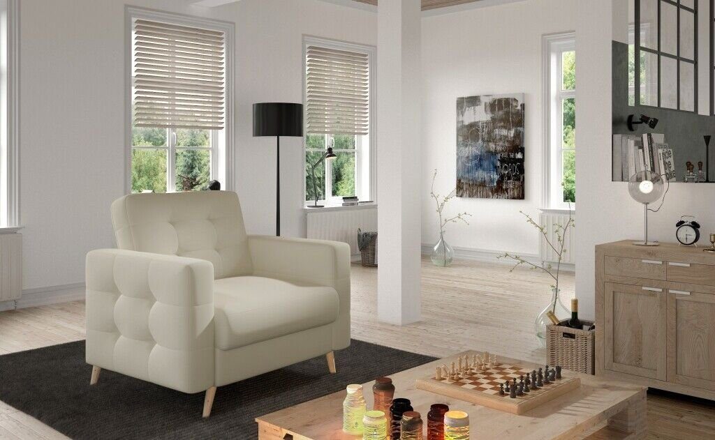 JVmoebel Sessel, Sessel Designer Stuhl Polster Relax Stoff Textil Lounge Neu Fernseh 1 Sitzer Weiß | Einzelsessel