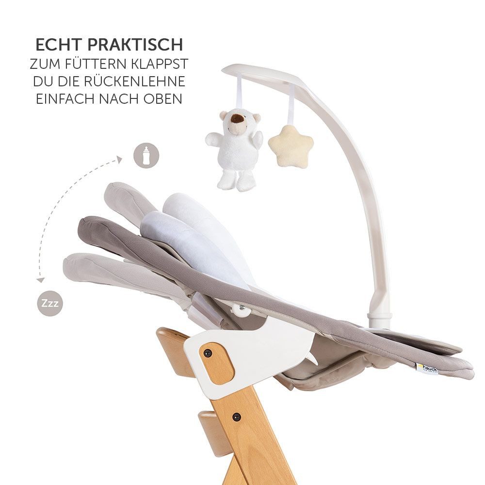 Hauck Hochstuhl Alpha Plus Move Natur Newborn Set (5 St), Holz Babystuhl ab Geburt mit Neugeborenenaufsatz, Sitzkissen, Essbrett – Bild 4 von 5
