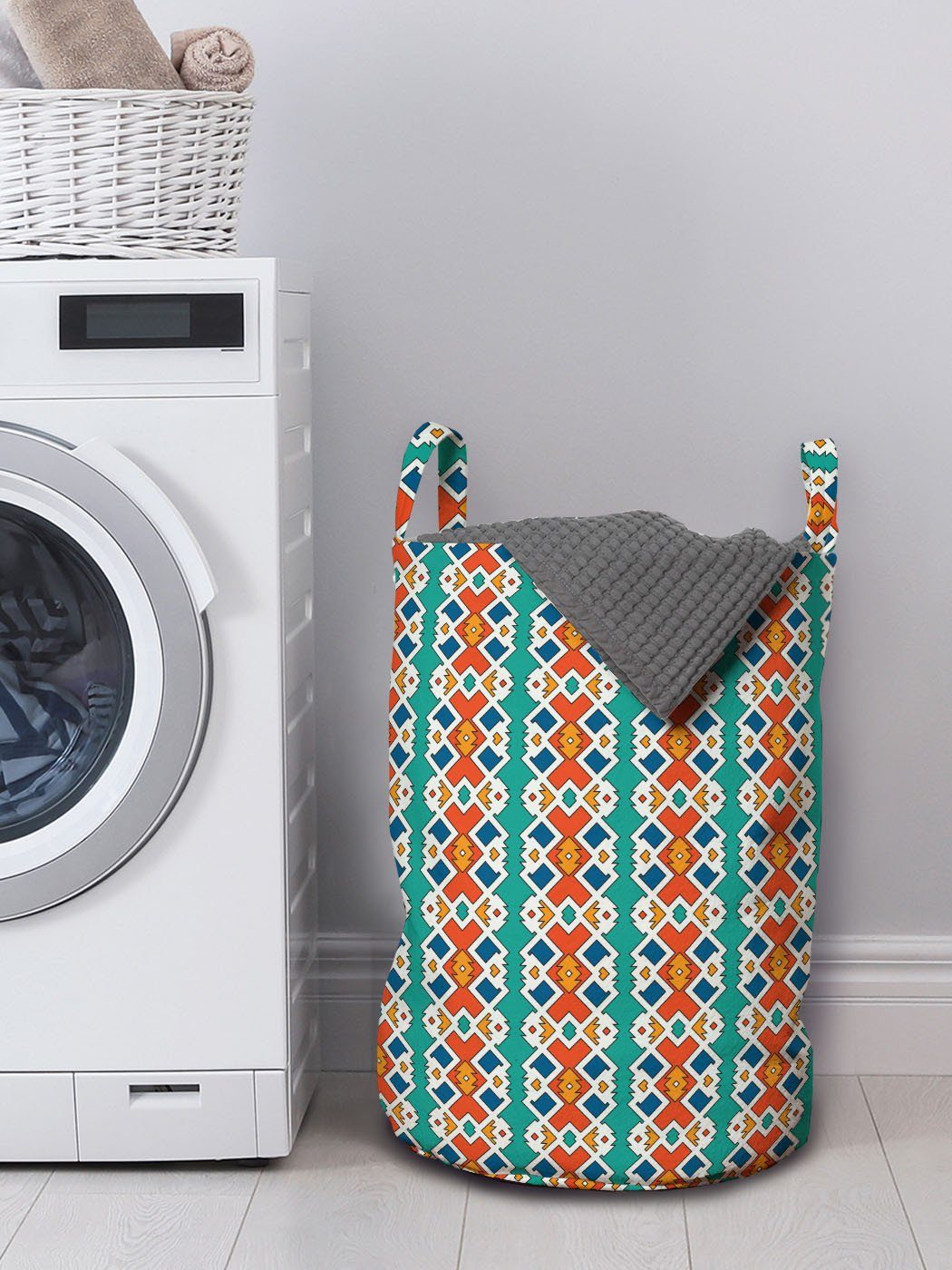 Abakuhaus Wäschesäckchen Wäschekorb mit Griffen für Ethnisch Muster Kordelzugverschluss Waschsalons