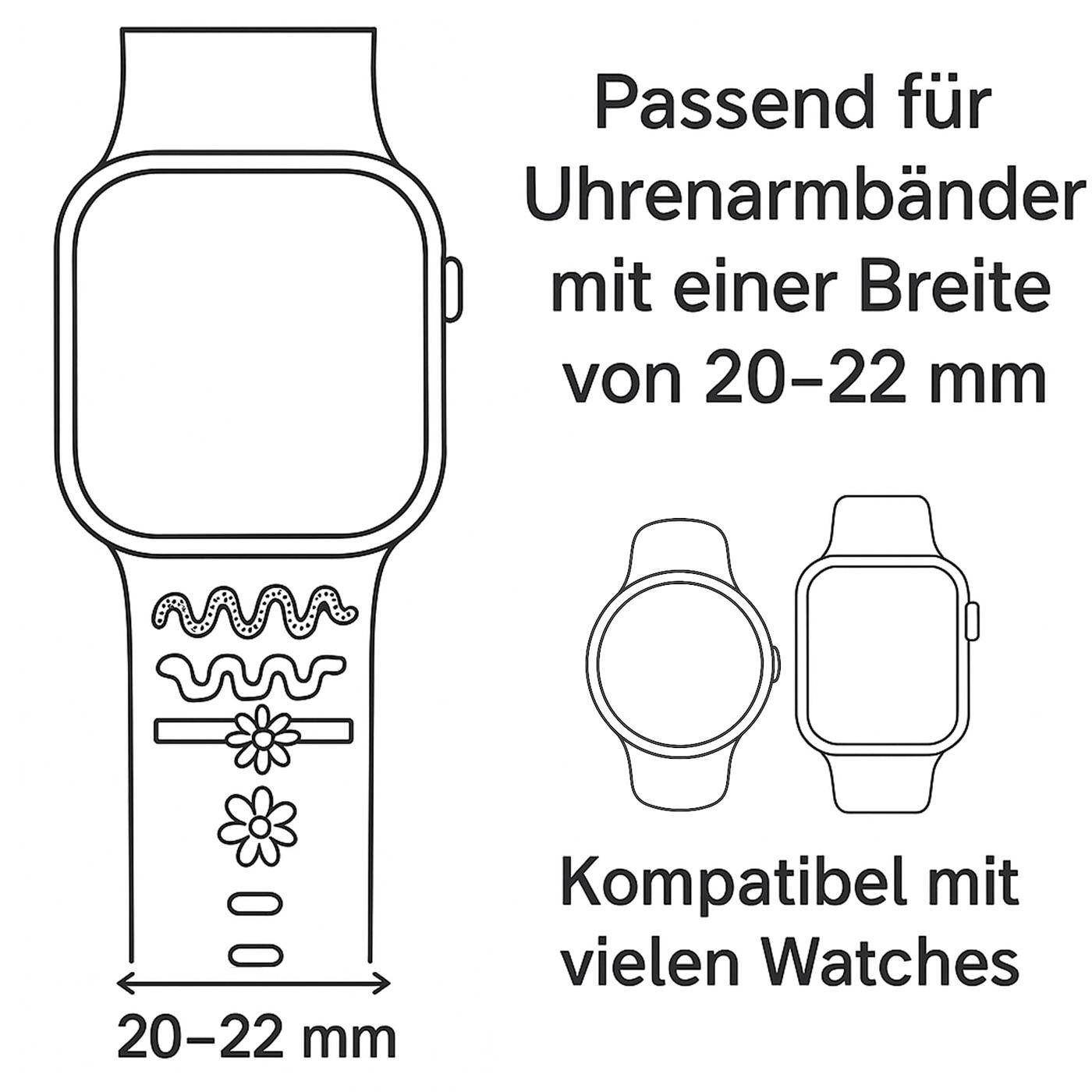 CoolGadget Smartwatch-Armband Schmuck Ringe Charms Uhren Deko Motiv Clips 21mm, Zubehör passend für alle Apple Watch und Samsung Galaxy Watch Modelle