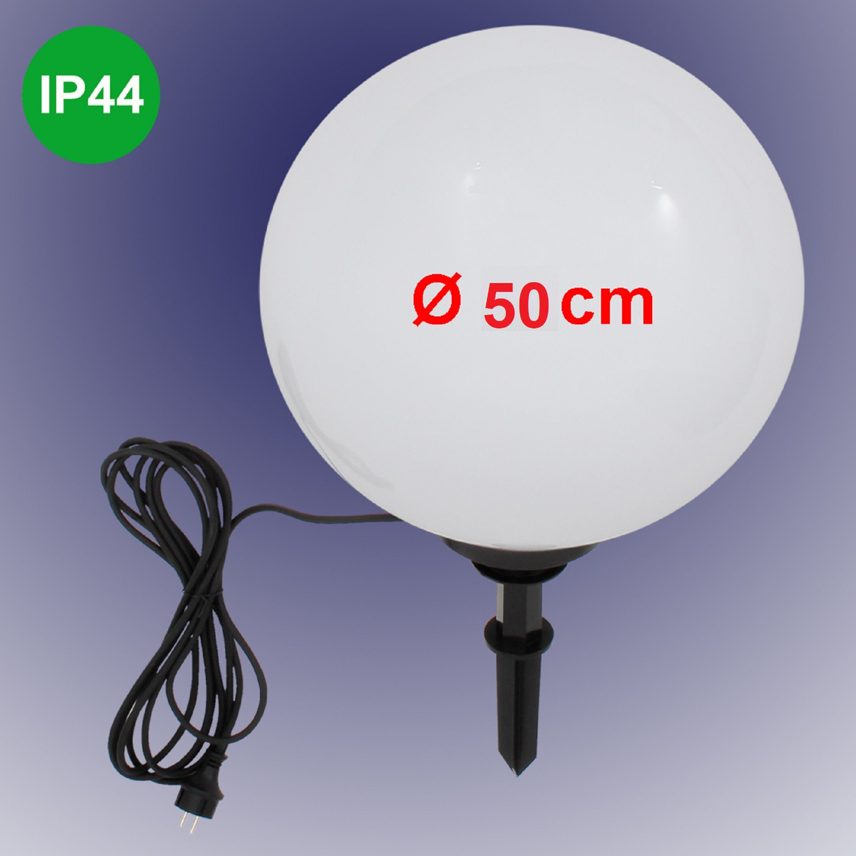 TRANGO LED Gartenleuchte, 500B LED Gartenkugel IP44 Kugelleuchte 50cm Durchmesser *GARDEN* in Weiß inkl. je 1x E27 LED Leuchtmittel 3000K warmweiß & je mit 5m Zuleitungskabel, warmweiß, Gartenleuchte Außenleuchte Wegbeleuchtung