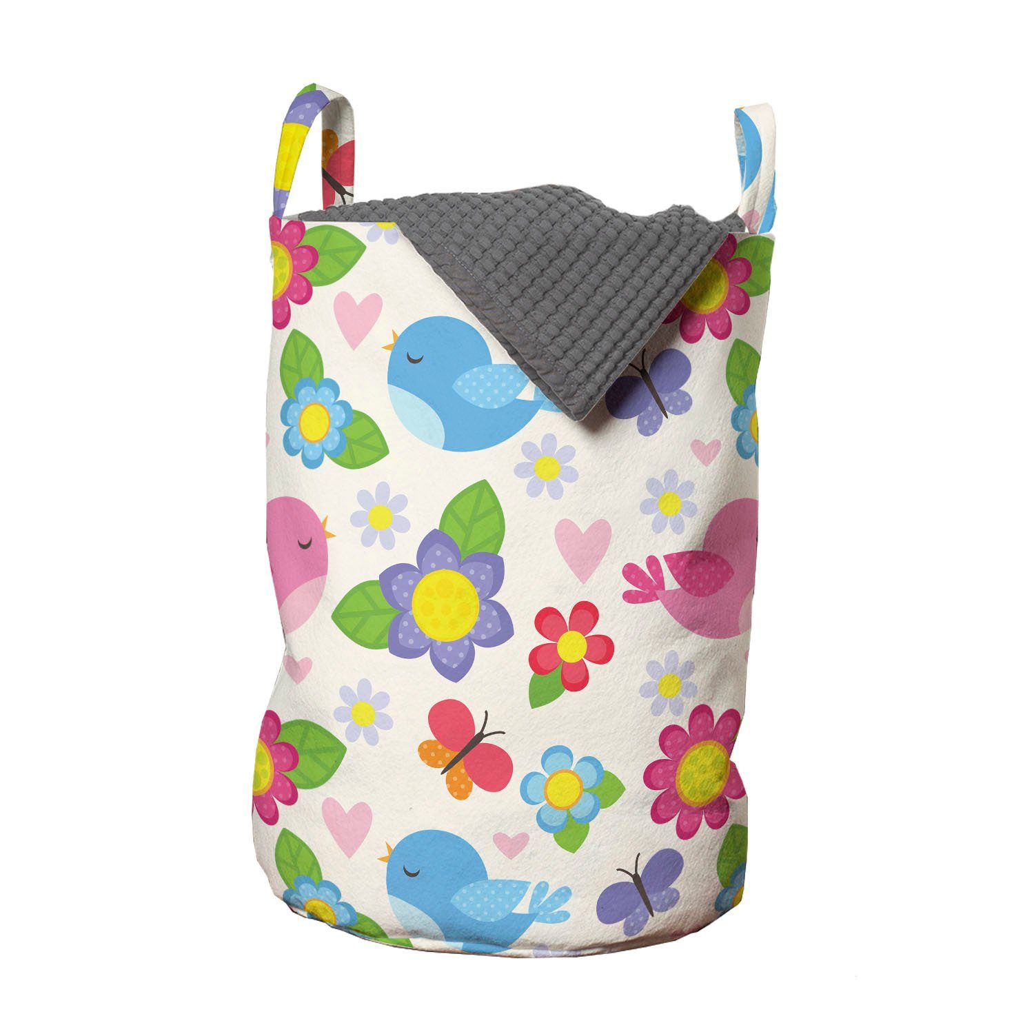 Abakuhaus Wäschesäckchen Wäschekorb mit Griffen Kordelzugverschluss für Waschsalons, Tier Blumennatur Vögel