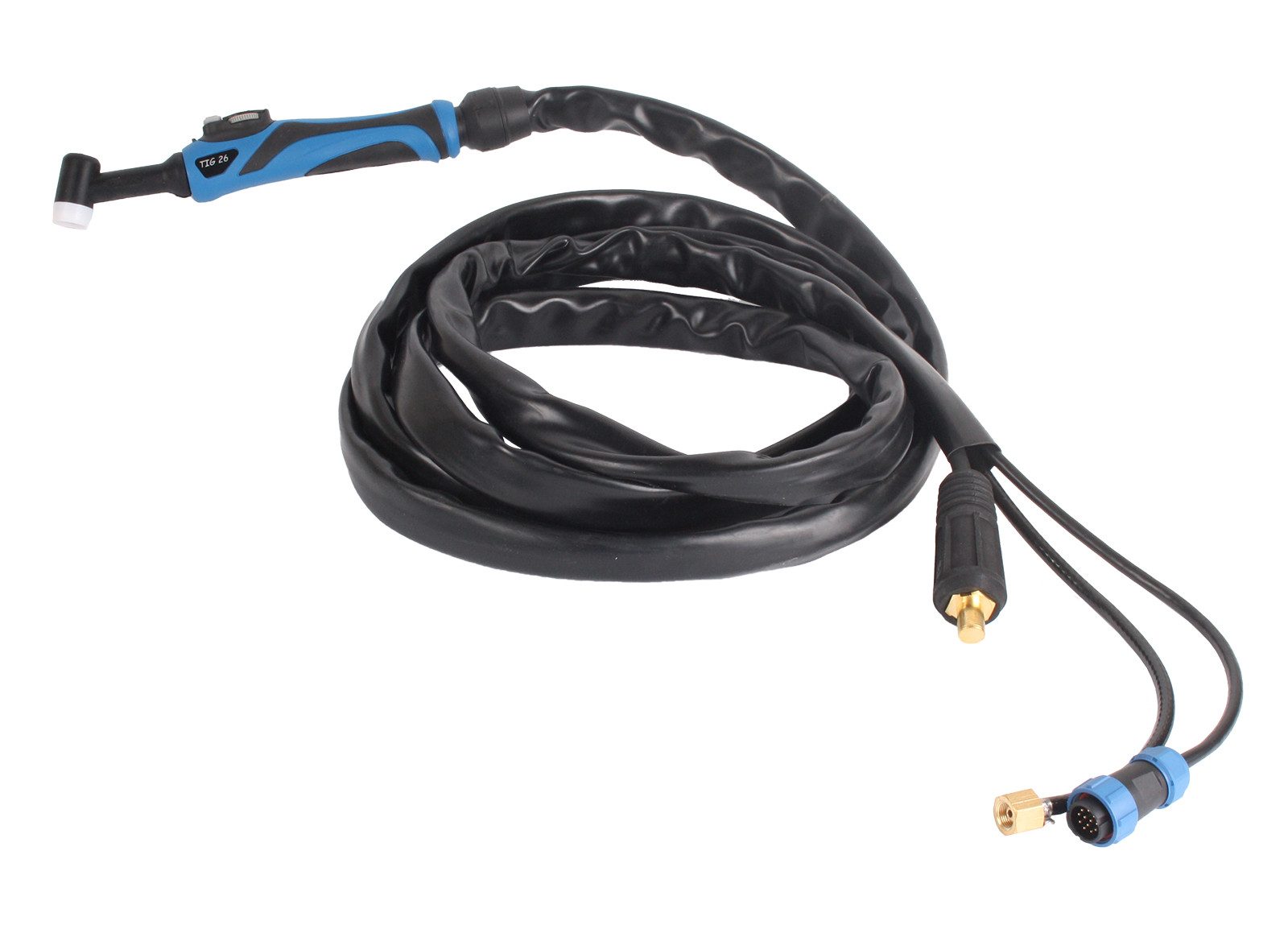 WELDINGER Inverterschweißgerät WIG-Schlauchpaket WP26R pro control 4 m 12-polig Dorn 13 mm Gas 1/4", 12-polige Steuerbuchse, Außenschutzschlauch aus Gummi