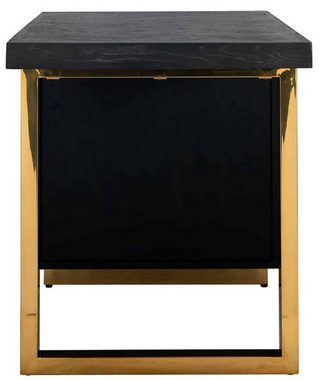 Casa Padrino Schreibtisch Luxus Massivholz Schreibtisch Schwarz / Gold 150 x 70 x H. 77 cm - Bürotisch - Computertisch - Luxus Büro Möbel