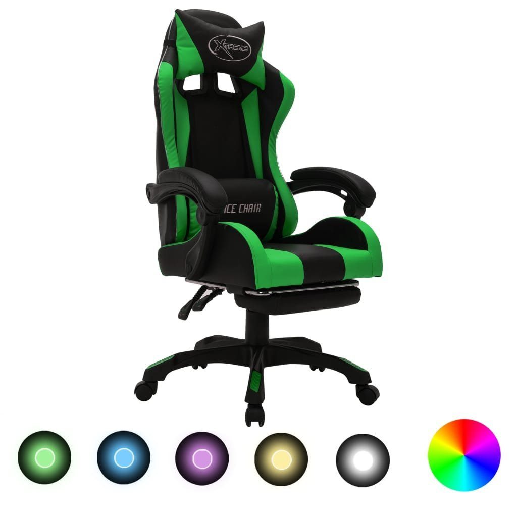 furnicato Bürostuhl Gaming-Stuhl mit RGB LED-Leuchten Grün und Schwarz Kunstleder (1 St)