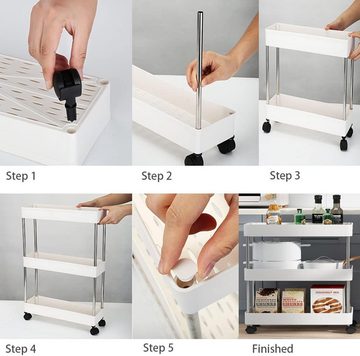 DOPWii Servierwagen Küchenwagen mit 3 Ebenen, Rollwagen Rollen mit 4 Haken, 12.5x42x62cm, (1 St)