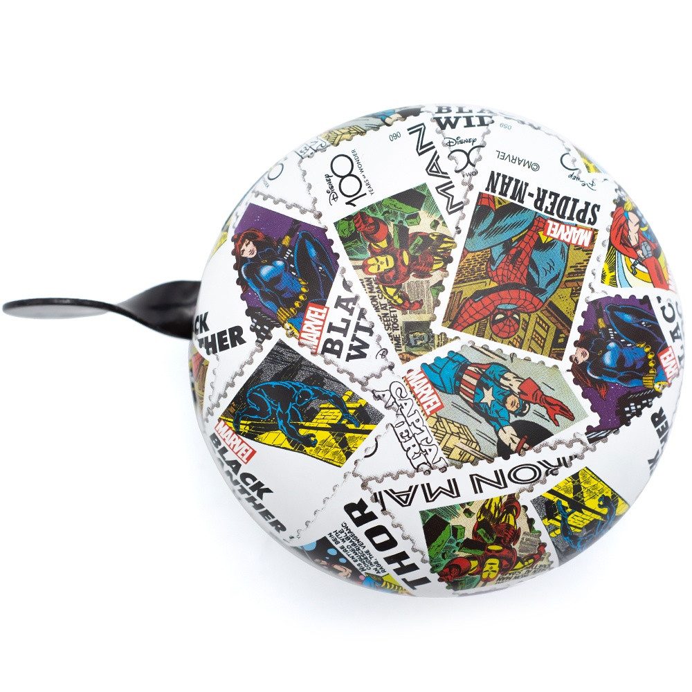 Seven Polska Fahrradklingel Disney 2-Klang Marvel RETRO "Superhelden Stamps", XXL Ø 80mm