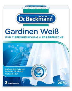 Dr. Beckmann Gardinen Weiß, Gardinenweiß für strahlende Vorhänge, 3x 40g Spezialwaschmittel (1-St)