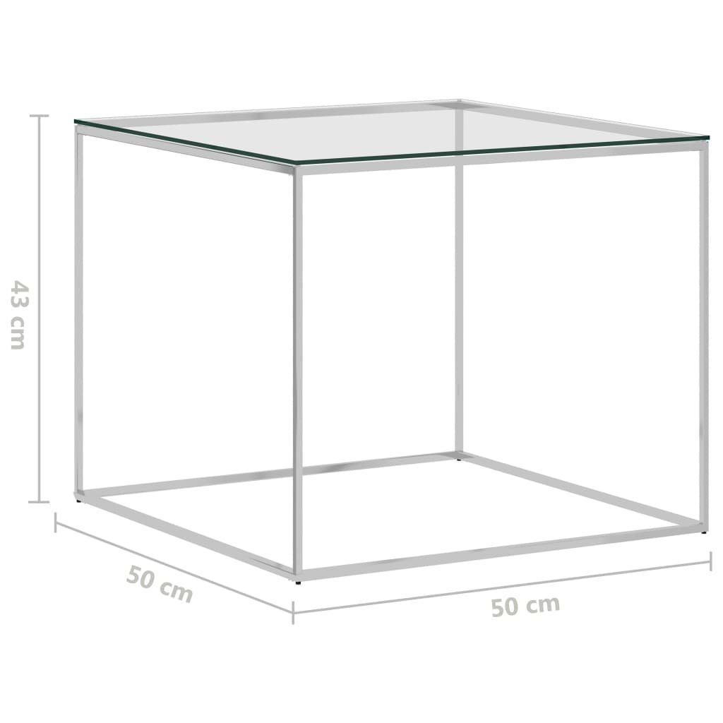 Glas (1-St) Couchtisch und Couchtisch 50x50x43 vidaXL Edelstahl cm Silbern