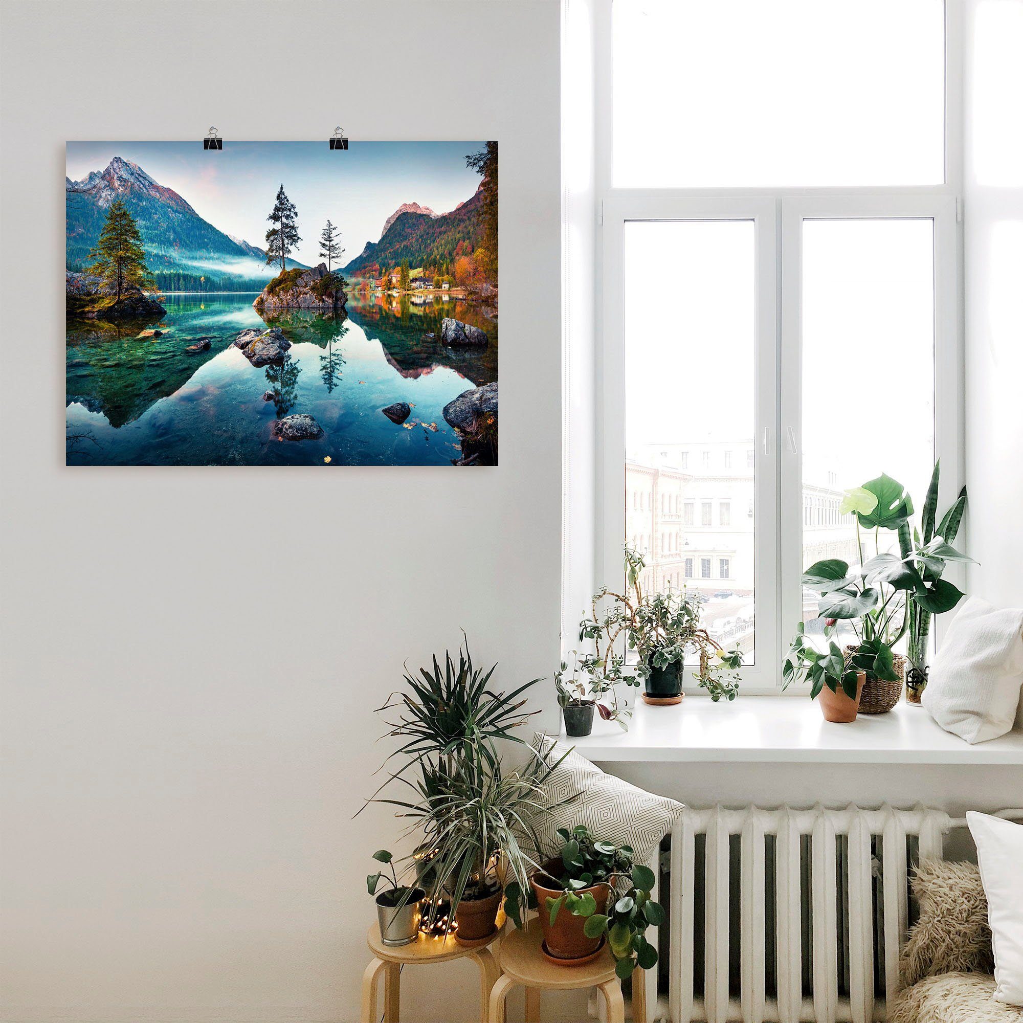 Alpen, oder (1 St), Hintersee Wandbild Alubild, des in Poster Seebilder Größen als versch. Artland Wandaufkleber vor Herbstszene Leinwandbild,