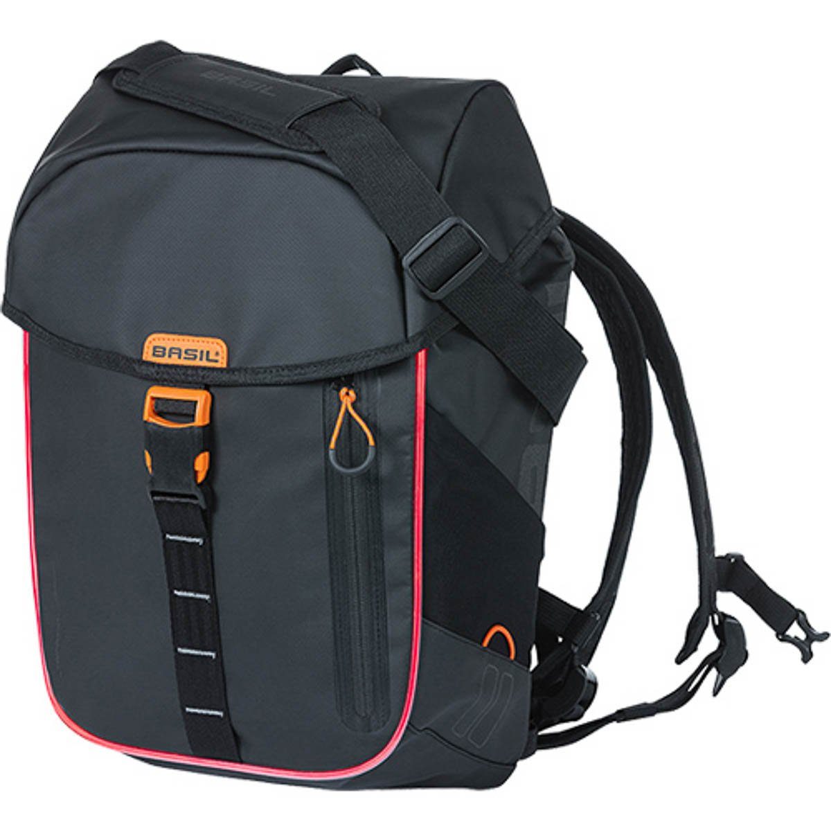 Basil Gepäckträgertasche Rucksack Basil Miles Tarpaulin Nordlicht schwarz/orange, 31x17x44cm