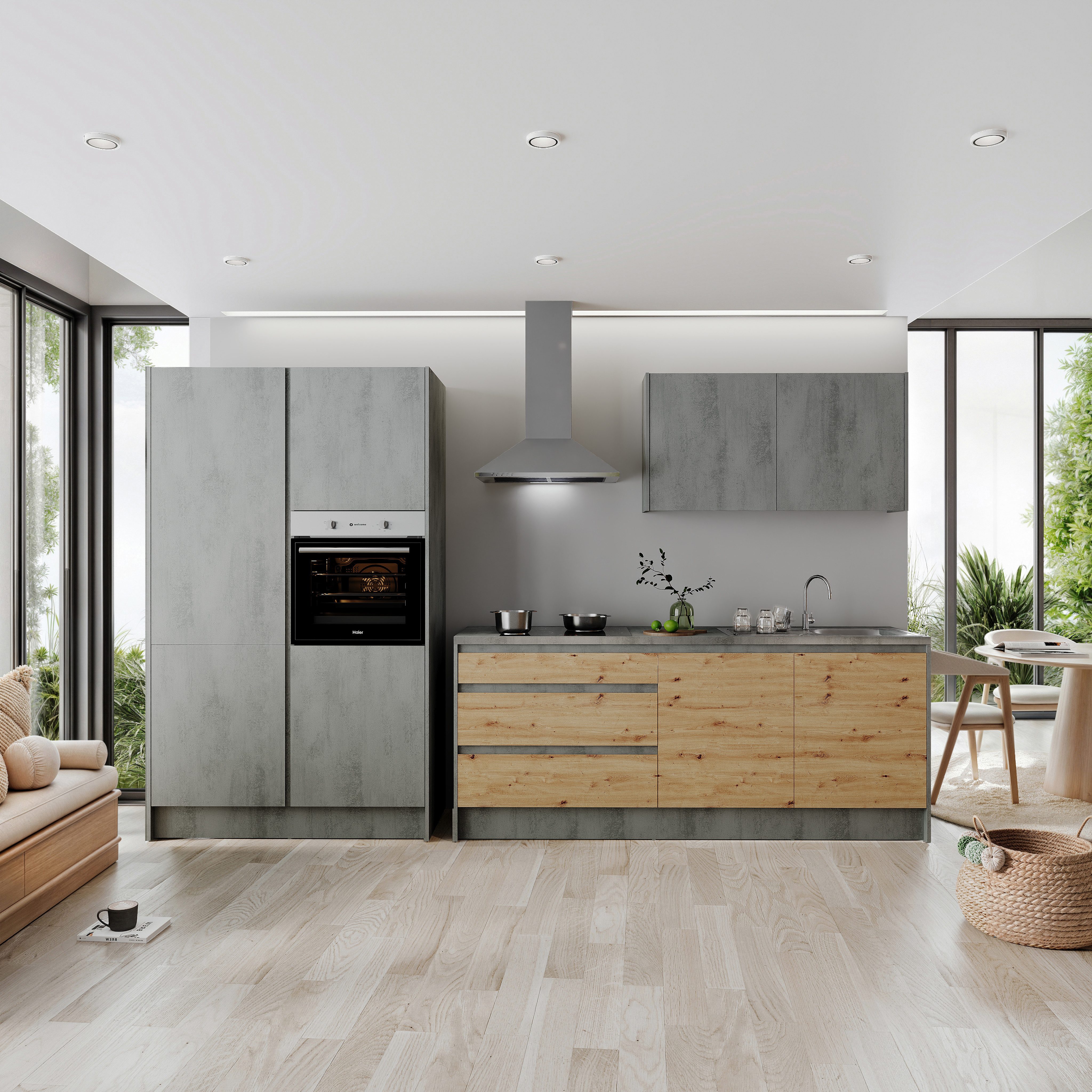 BASIC by Balculina Küchenzeile Isis B/T/H 335x60x210 cm, Breite 273 cm, wahlweise mit E-Geräten und Induktionskochfeld