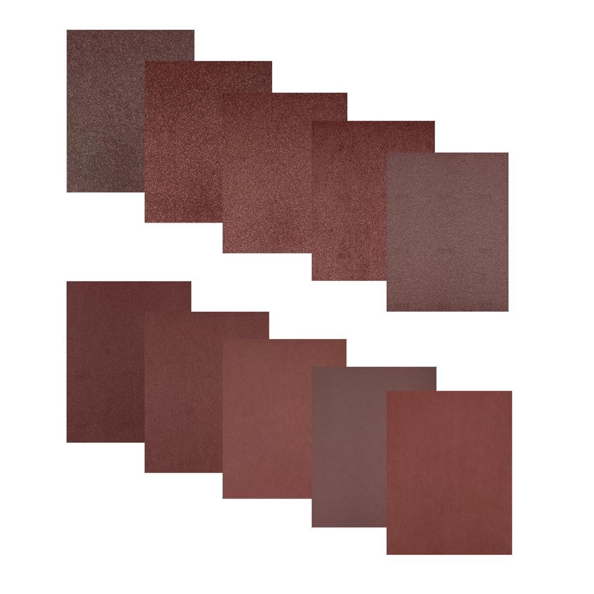 varivendo Schleifpapier 10er Set Schleifpapier Aluminiumoxid C-Papier gemischte Körnung Rot, (Set, 10 St., Schleifpapier), Schleifbogen Schleifstreifen Schmirgelpapier Sandpapier Schleifmittel