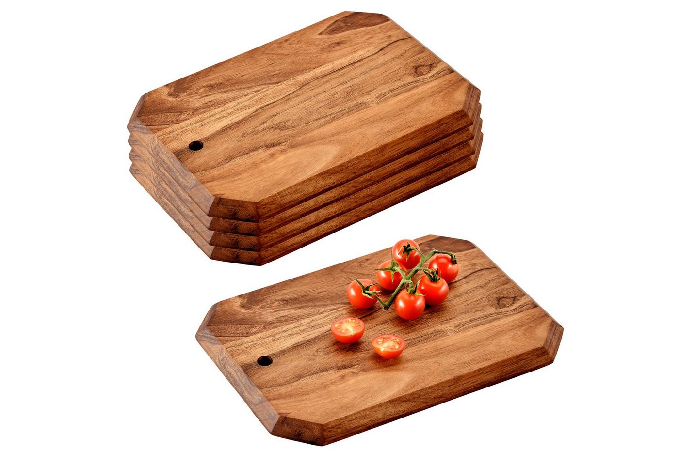 Kesper Frühstücksbrett 5 Stück Schneidebrett, 8-eckig, Akazie - 28 x 20cm, Holz, (5-St), zum Aufhängen geeignet