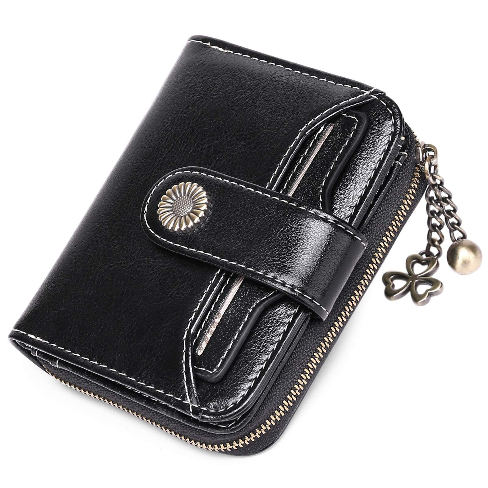 TAN.TOMI Brieftasche Geldbörse Damen Klein, Geldbeutel Frauen Echtes Leder, mit Münzfach Kleines Zipper Brieftasche Kartenhalter mit RFID Schutz
