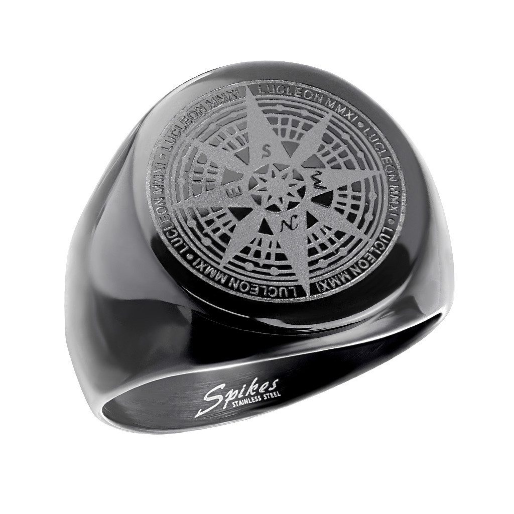 Taffstyle Fingerring Herren Siegelring Kompass Edelstahl massiv schwarz mar günstig online kaufen