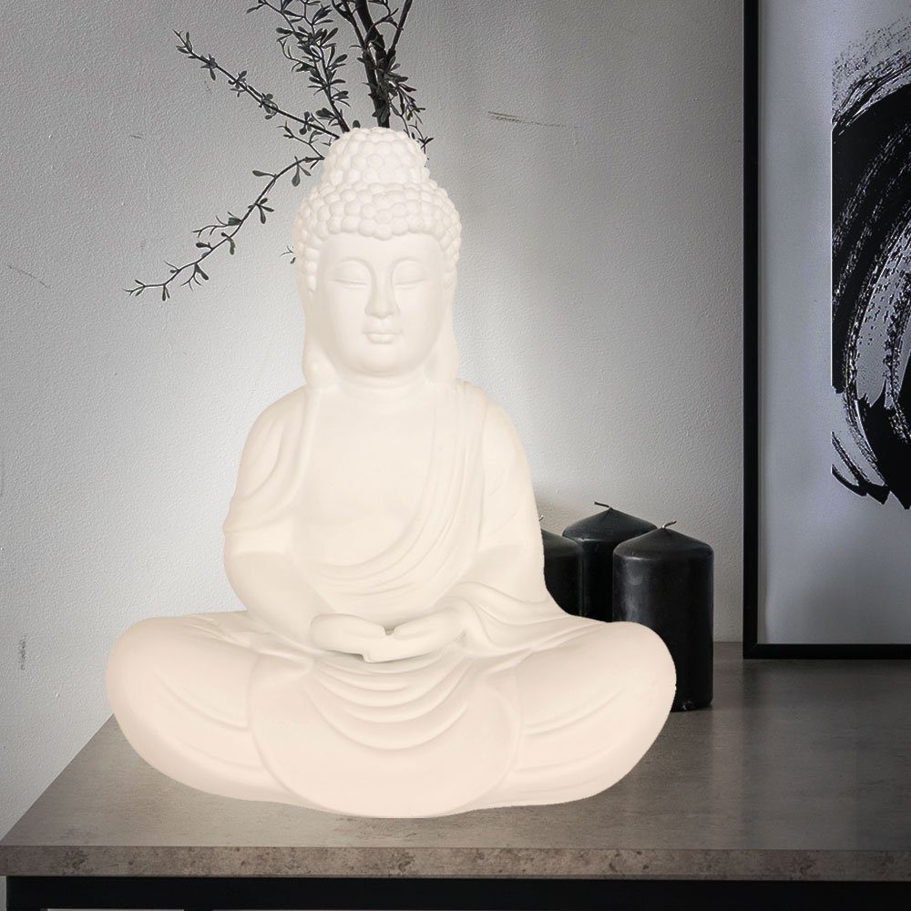 Dekolicht, LIGHTING Steinhauer Keramik Tischleuchte inklusive, Buddha Tischlampe Leuchtmittel nicht weiß Nachttischlampe