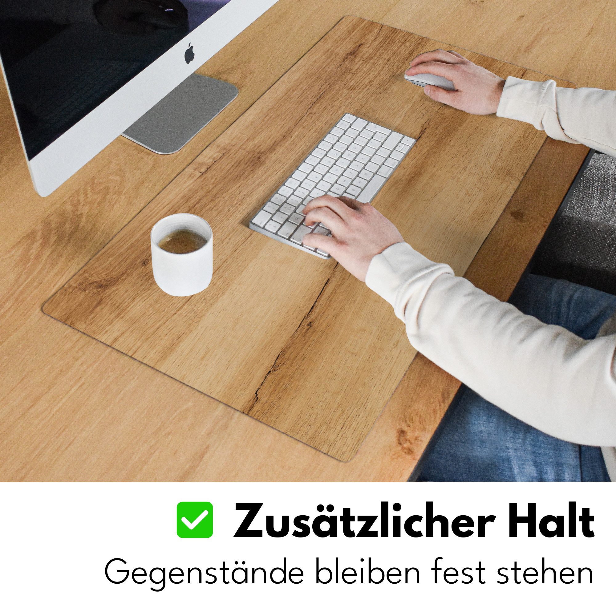 MuchoWow Gaming Mauspad Holzoptik - Braun - Holz (1-St), Gaming Mauspad XXL, Schreibtischunterlage, Desk Mat Groß, 80x40 cm – Bild 5 von 5