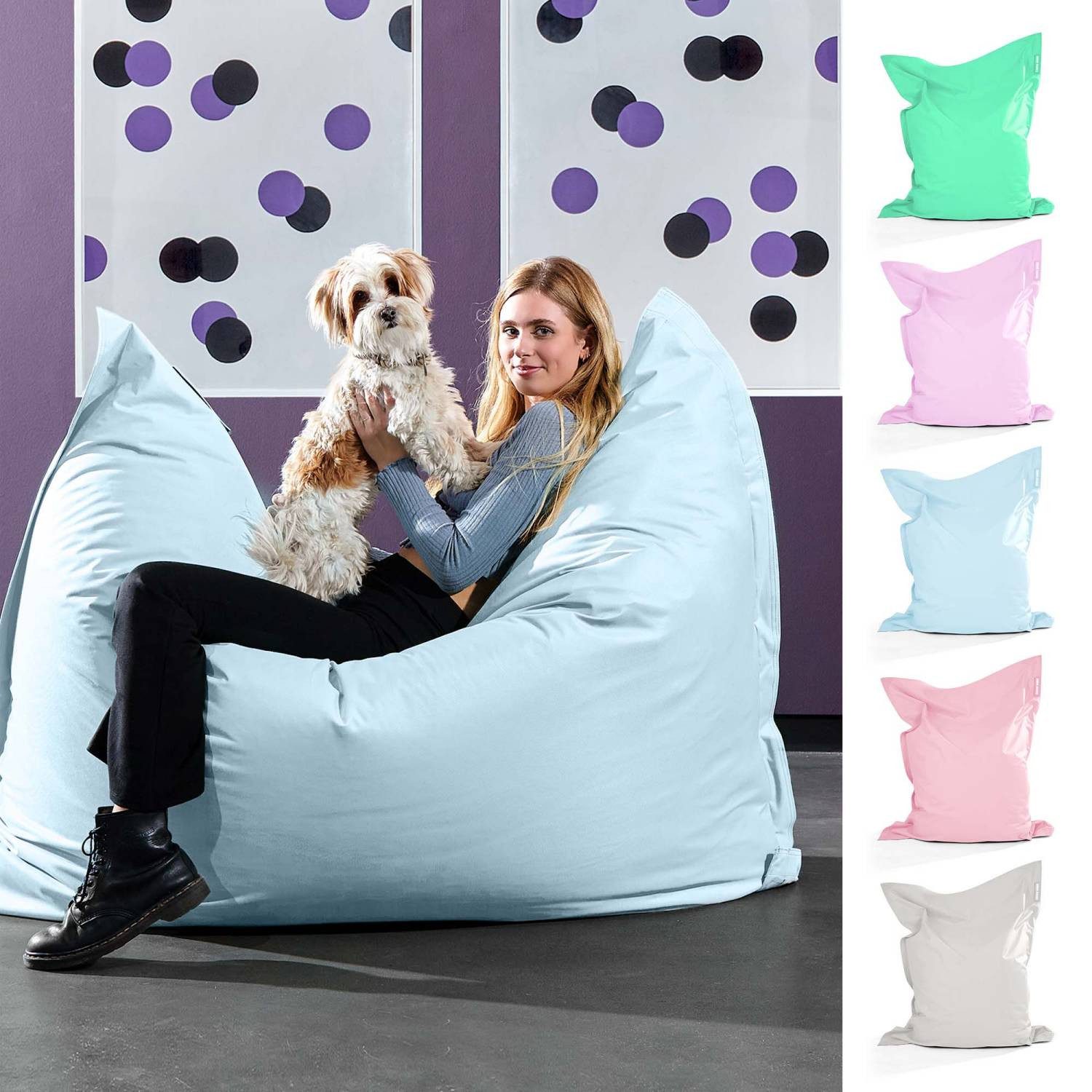 Green Bean Sitzsack XXL Outdoor Sitzsack Square 140x180cm (XXL Riesensitzsack 140x180cm 380 Liter Kinder & Erwachsene Bean Bag EPS Perlen Füllung, Groß Draußen Outdoor Liegekissen), Waschbar Wetterfest Lounge Sitzkissen Bodenkissen