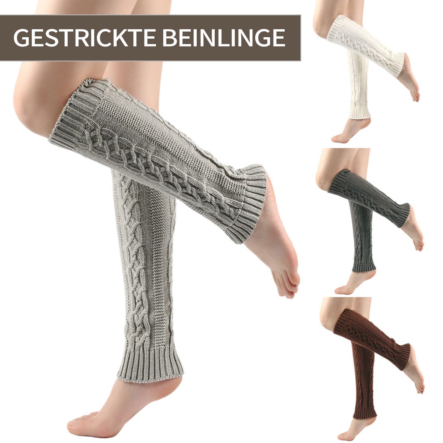 Refttenw Beinstulpen 2 Paare Gestrickter Beinwärmer Stulpe Leg 39x9cm mit Zopfmuster