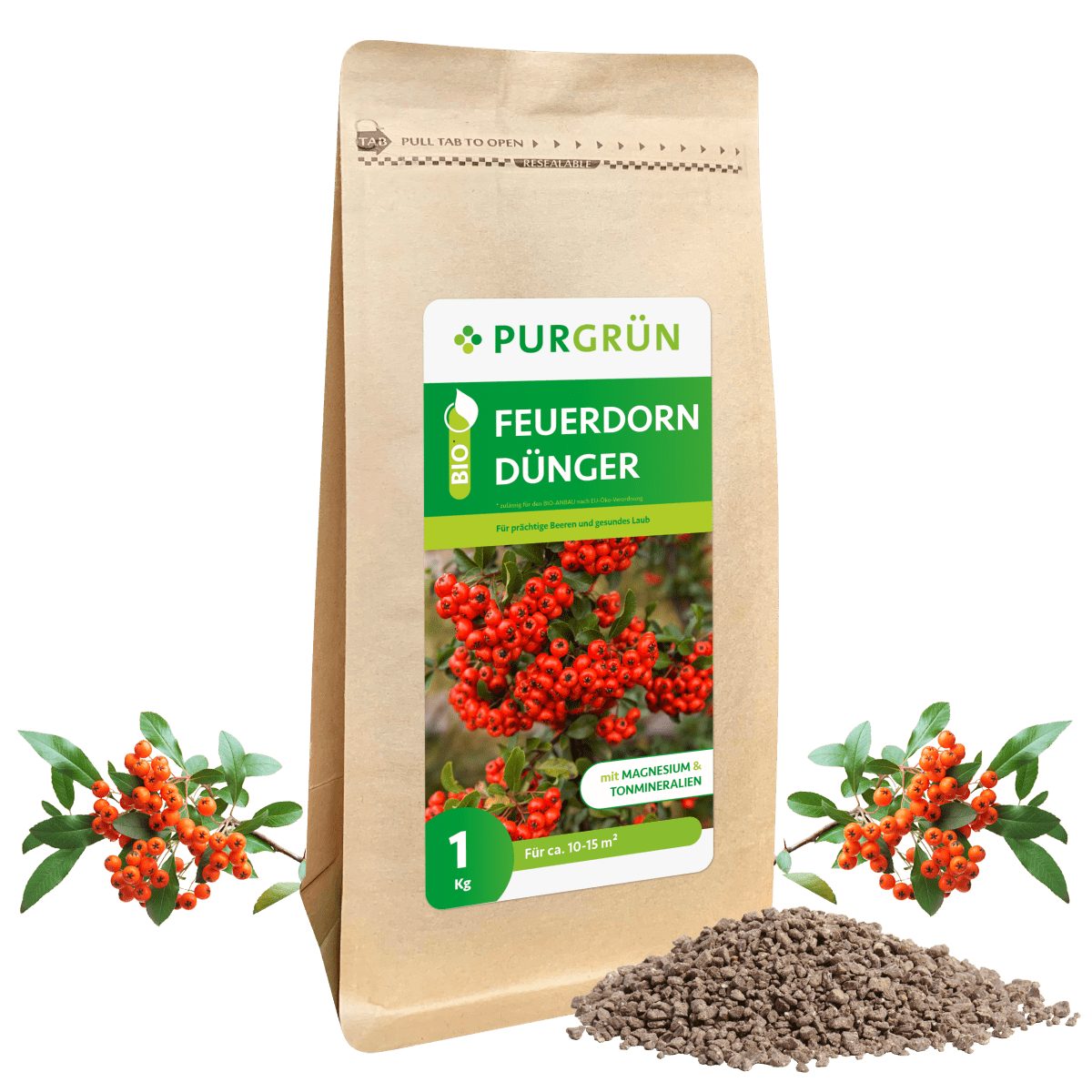 Gartendünger Purgrün Bio Feuerdorn Dünger, NPK 6+3+8, Magnesium, 1 kg