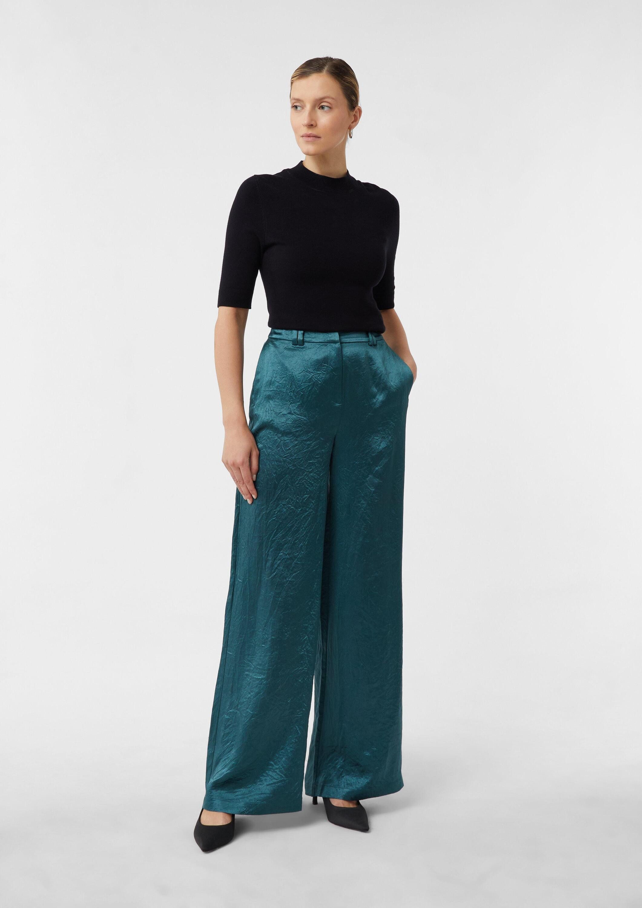 comma Chinos Hose Wide Leg Hose aus Crinkle-Satin