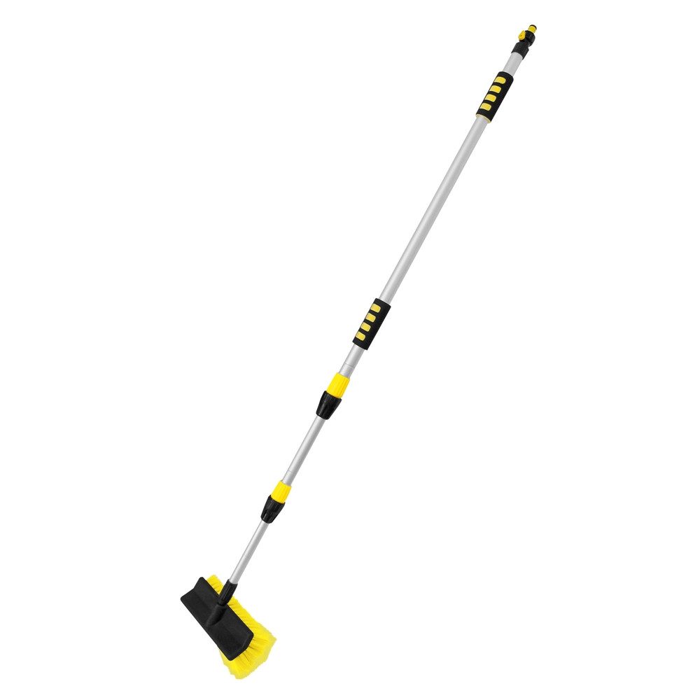 ECD Germany Autowaschbürste Bürste mit Aluminium Teleskop Verlängerungstab Auto Reinigungsbürste, Waschbürste mit Wasserzulauf und An/Aus Schalter PKW LKW SUV Wohnmobil