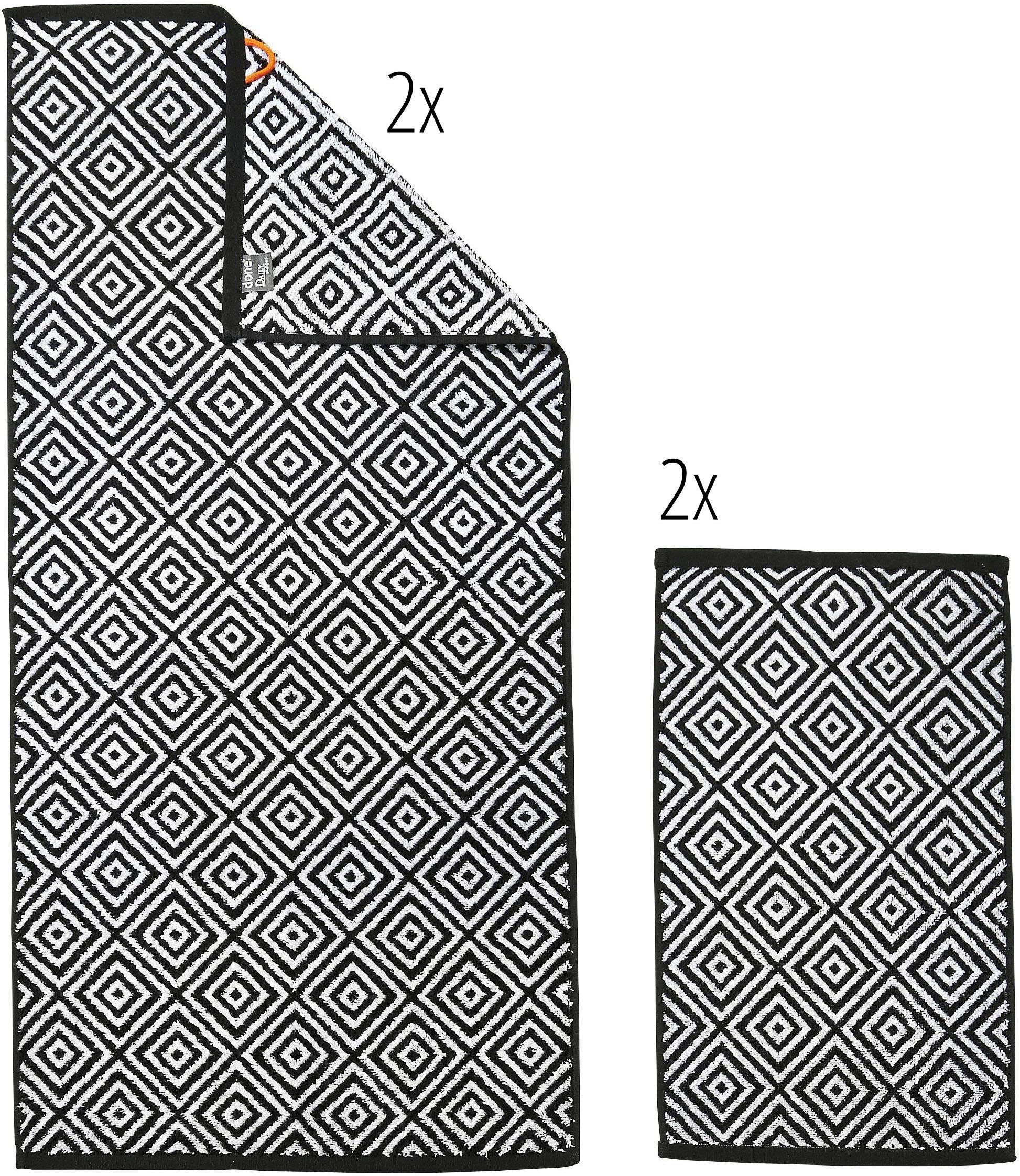 (Set, 2x done.® Gästehandtücher Diamond, Jacquard-Walkfrottier, Handtücher, & Daily Set Shapes modernes 4-tlg), 2x Rautenmuster Handtuch