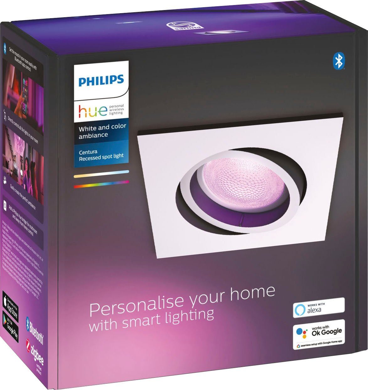 Philips Hue LED wechselbar, Farbwechsler Dimmfunktion, Flutlichtstrahler Leuchtmittel Centura,