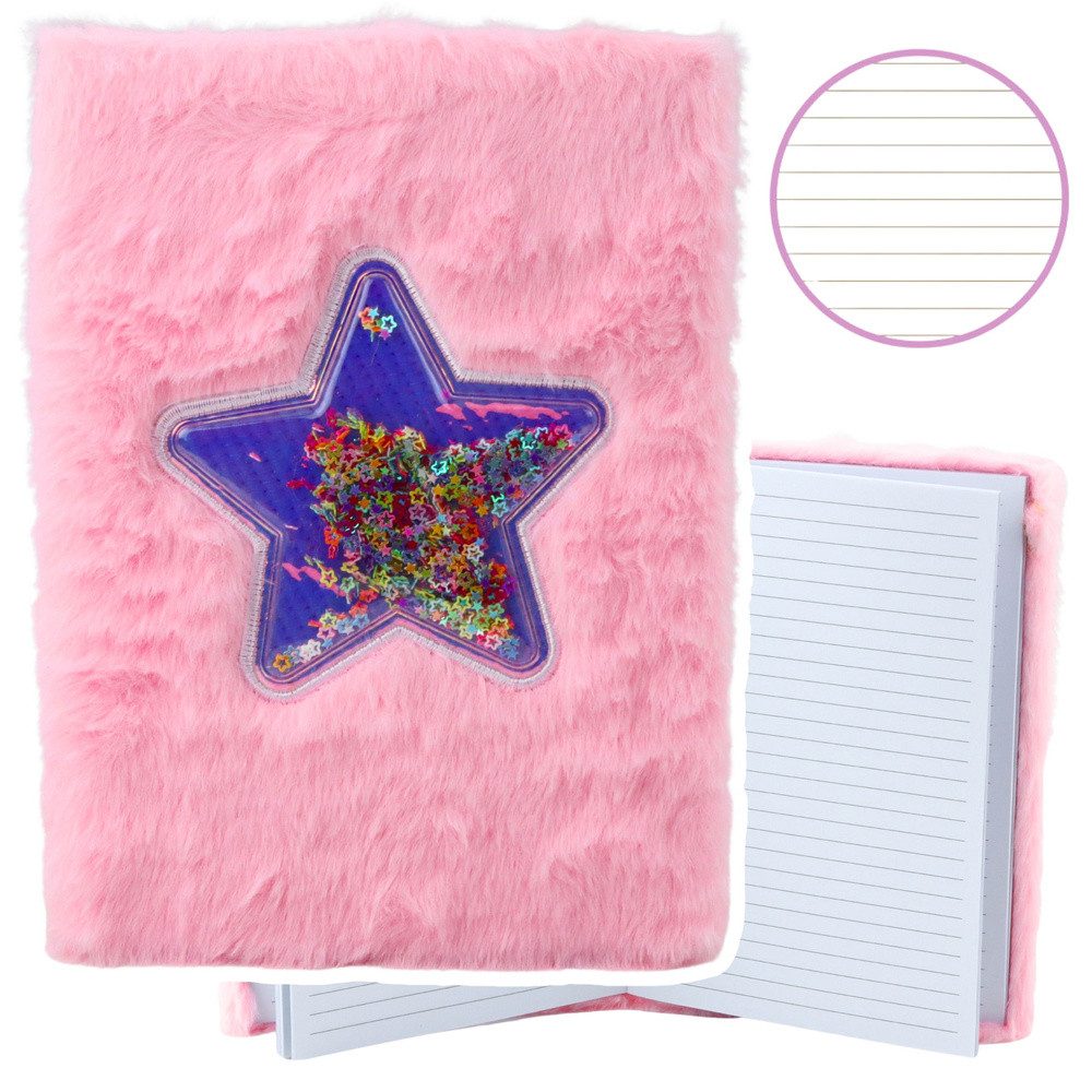 LEAN TOYS Notizbuch Plüschtagebuch Schreibheft Notizheft, Plüsch-Einband, Konfetti-Stern, 80 Seiten liniert
