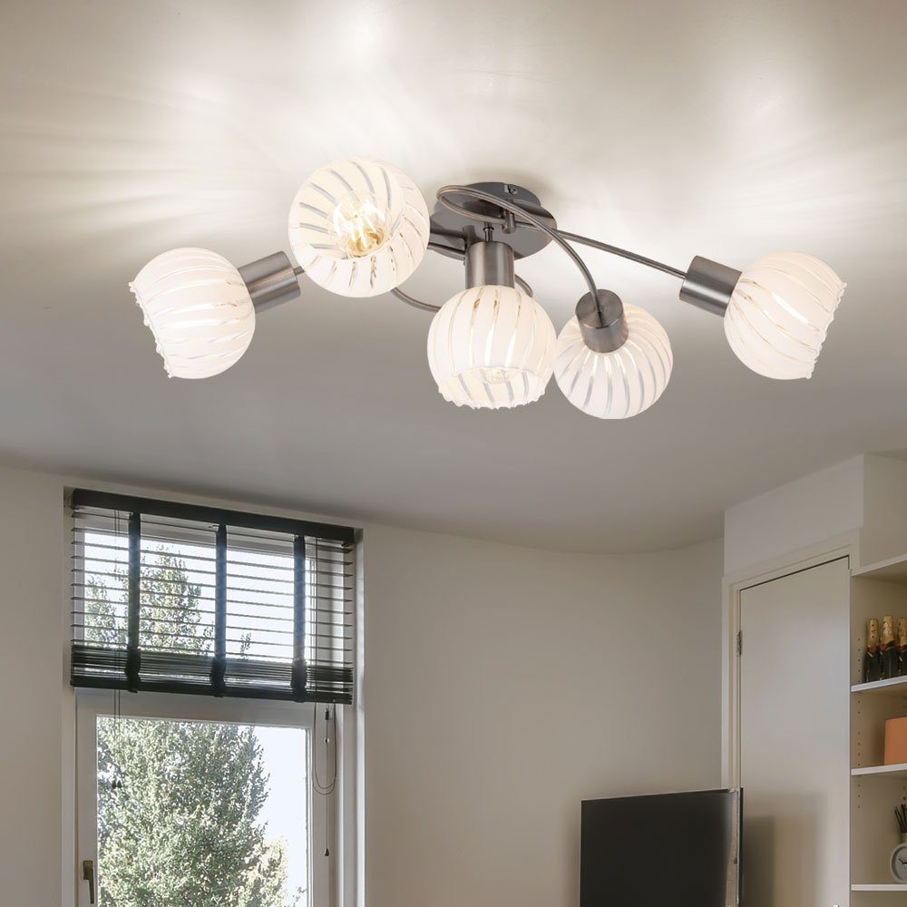 GLOBO LIGHTING Kugelleuchte, Leuchtmittel nicht inklusive, Deckenleuchte Deckenlampe Spotleuchte 5 Flammig Glas weiß